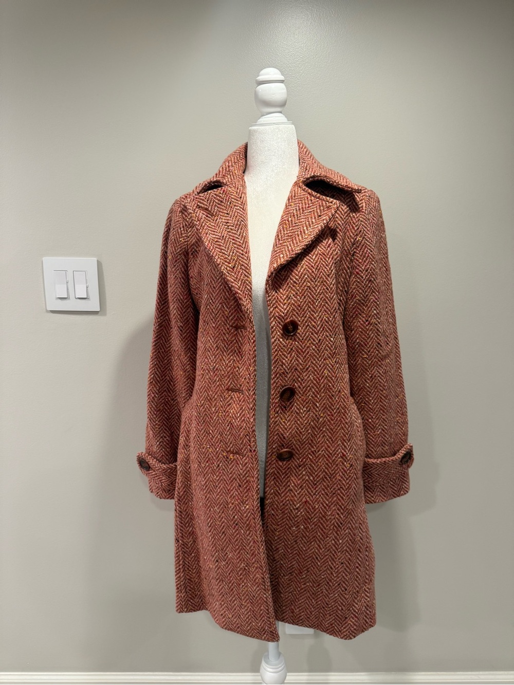 CAbi Rust Herringbone Wool Pea Coat